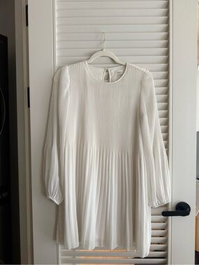 Wilfred White Pleated Long-Sleeve Mini Dress